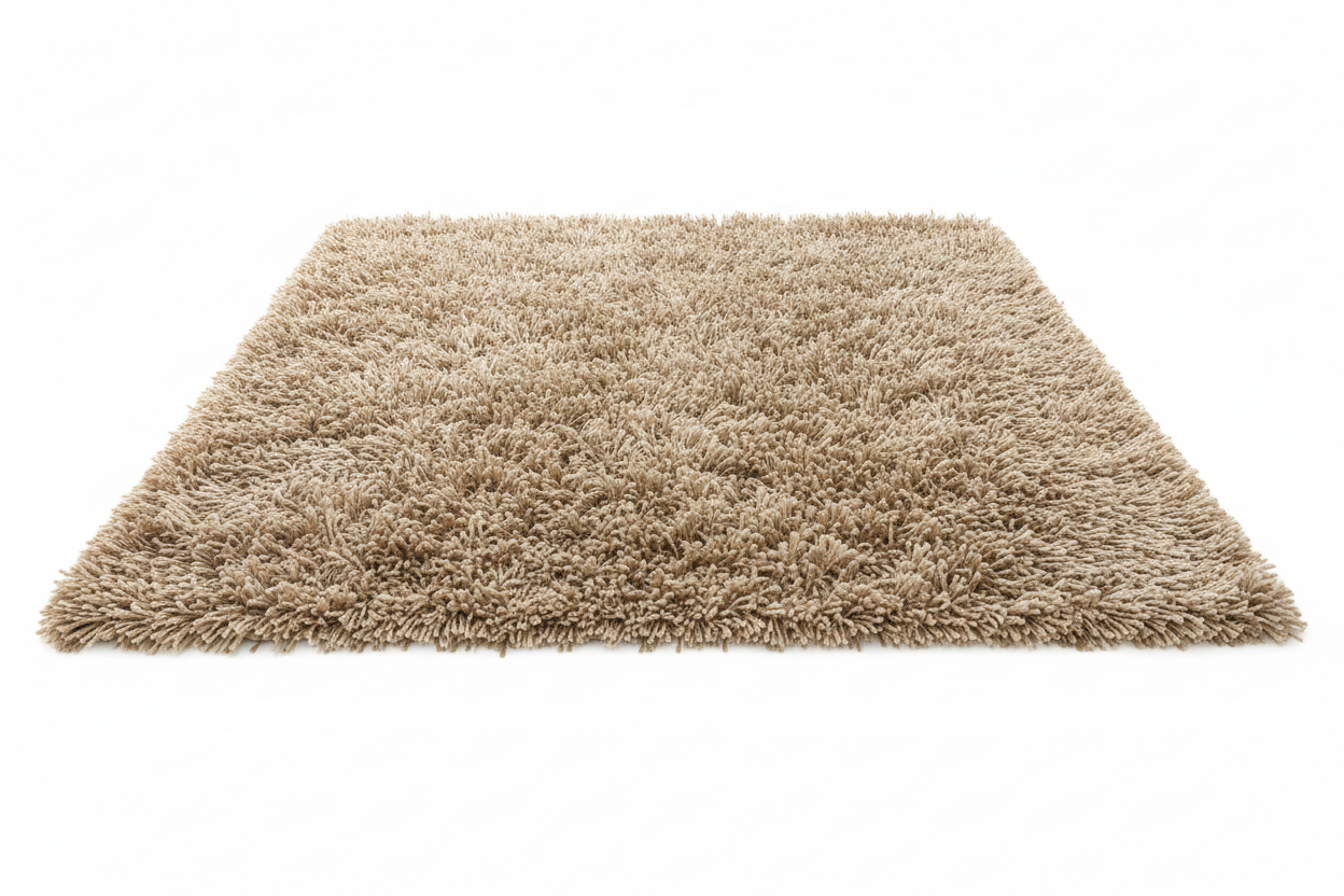 tapete estilo shaggy color beige con fondo blanco